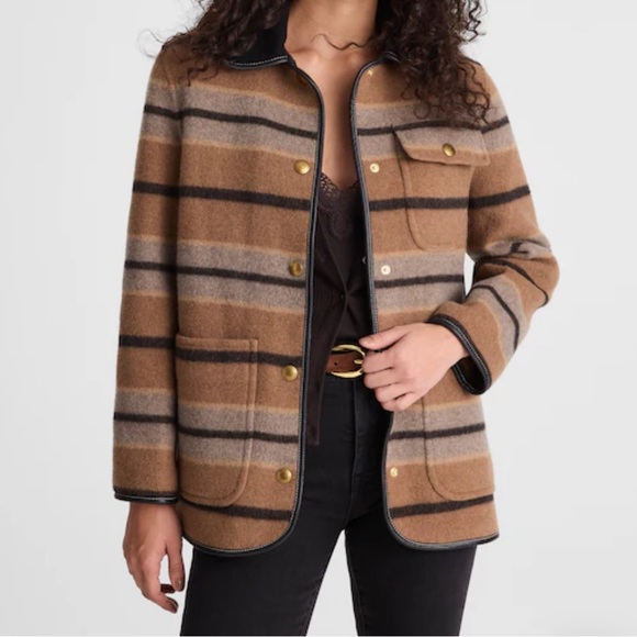 Madewell Jackets & Blazers - Madewell Tan and Black Striped Chore Jacket